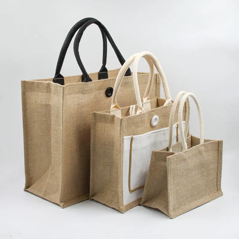 सस्ते कस्टम लोगो मुद्रित पर्यावरण रीसायकल प्राकृतिक Foldable पुन: प्रयोज्य जूट बर्लेप सनी शॉपिंग बैग ले जाना