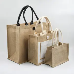 Sac fourre-tout en toile de Jute réutilisable avec Logo imprimé écologique, sac de Shopping en toile de Jute, naturel et recyclable