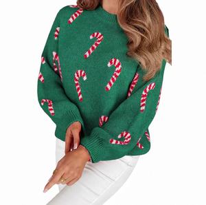 <span class=keywords><strong>Pull</strong></span> <span class=keywords><strong>de</strong></span> Noël chaud pour femmes européennes à motif <span class=keywords><strong>de</strong></span> bonbons confortable et polyvalent Anti-rides Top en tricot pour femmes - Product Image 1
