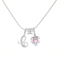 Collar de moda con diseño de corazón y carta de amor para chica, serie DIY, chapado en oro real de 22K, cadena de serpiente de acero inoxidable con circonita