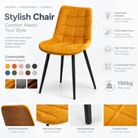 Chaise de salle à manger rembourrée de qualité commerciale, tube en fer de 1,2 mm d'épaisseur, capacité de charge de 150 kg, tissu en velours, personnalisable pour les projets