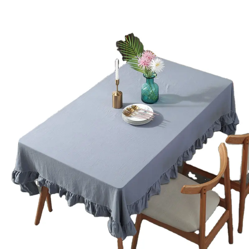 High quality European Vintage Style Rectangle Table Cloths White Wedding Linen Table Cover with Scallop