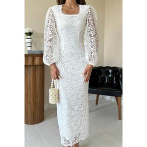 Vestido de Novia Vintage Transpirable con Cuello Corazón, Cintura Natural y Encaje Guipur Blanco - Product Image 2