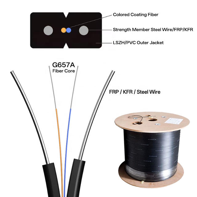GJXH GJXFH Outdoor FTTH Fiber Optic Drop Cable with Steel Wire/FRP Strength Member LSZH/PVC Jacket 1-4 Cores