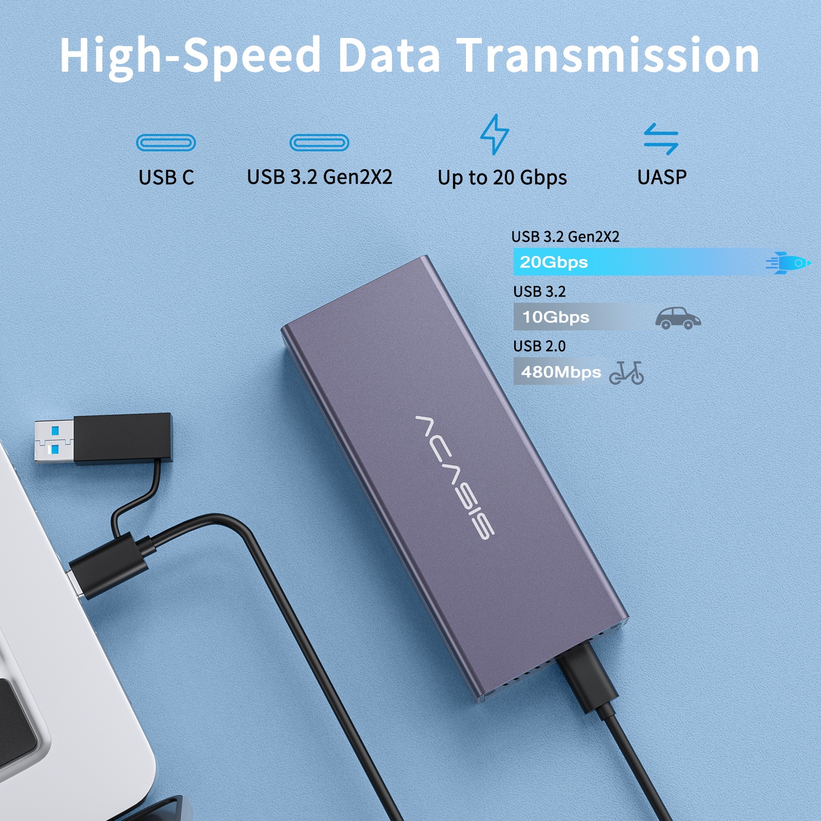 ACASIS 10Gbps Built In Fan USB 3.1 M.2 2230/42/60/80 NVME SSD Case