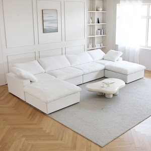 Juego de Sofás Modulares Beige Minimalistas Nórdicos ATUNUS, Sofá Seccional de 3 Plazas para Sala de Estar, Cómodo Sofá Blanco con Chaise Longue SF-121 - Product Image 1