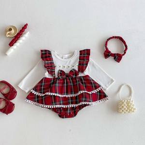 Conjunto de Dos Piezas de Vestido de Tirantes y Bolso de Punto para Niñas, Estilo Navideño a Cuadros, para Otoño e Invierno - Product Image 1