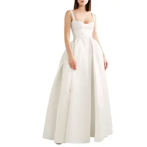 OEM Design White Sleeveless Ladies Elegant Wedding Dress Spaghetti Strap Dress