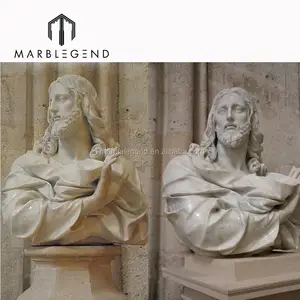 Foyer Decorative Jesus Head Statue / Jesus Garden Statues in White Marble