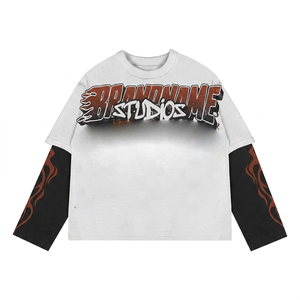 BRANDNAME STUDIOS Camiseta de manga corta oversize para hombre con ribete en contraste y estampado gráfico de llamas estilo urbano - Product Image 3