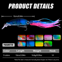 HENGJIA Grosir Umpan Pancing Jig Rok Gurita Air Asin 10cm 16.6g dengan Kait Treble untuk Ikan Tuna