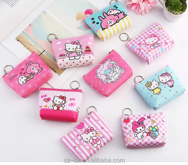 bulk wholesale ladies girl women mini cute sweet cartoon animal kitty melody charm zipper coin money purse