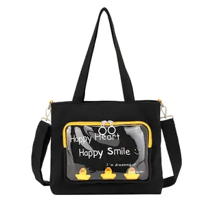 2021 Hot Sale Custom Ita Shoulder Bag Tote Transparent Ita Bag Black with Clear Window