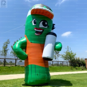 Mascotte gonflable géante de 3 m de haut, de qualité supérieure, en forme de cactus, avec logo personnalisé et bouteille publicitaire, modèle gonflable lumineux à LED pour la vente au détail - Product Image 1