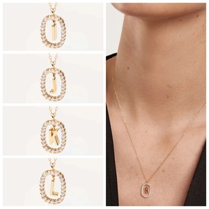 Collar con colgante de letra inicial en oro con cristal para mujer, para uso diario. - Product Image 1