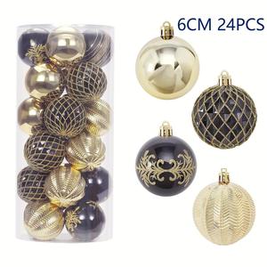 Boule décorative de Noël 6CM24 en plastique noir et or avec graphiques imprimés UV pour décorations d'ambiance de centre commercial - Product Image 3