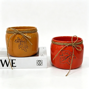 Nouveauté 2026 : Pots de fleurs <span class=keywords><strong>en</strong></span> céramique à motif feuilles gaufrées, thème automne, vente directe usine, pour jardinage domestique, balcon et <span class=keywords><strong>d</strong></span>écoration de Thanksgiving - Product Image 2