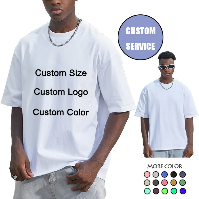 Männer Schwergewicht 180 200 210 250 300 Gsm Polyester Baumwolle High Neck Übergroße Schwarz Weiß Drop Schulter Logo Siebdruck T-Shirt