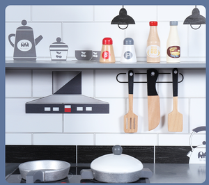 Ensemble de cuisine <span class=keywords><strong>en</strong></span> <span class=keywords><strong>bois</strong></span> noir et blanc pour enfants semblant jouer avec réfrigérateur jeu de rôle expérience de vie jouets de cuisine - Product Image 2