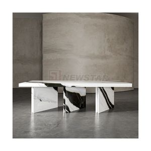 Newstar Panda blanco de lujo personalizado de piedra mesa de mármol comedor mesa de comedor para <span class=keywords><strong>restaurante</strong></span> - Product Image 2