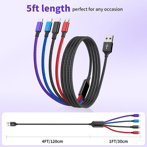 Câble de charge multi-appareils <span class=keywords><strong>4</strong></span> en <span class=keywords><strong>1</strong></span> en nylon tressé coloré, charge rapide PD 65W, pour ordinateur portable, smartphone et tablette, vente en gros - Product Image 4
