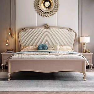 Venta al por mayor de muebles de dormitorio de estilo moderno europeo y americano casa tamaño King marco ligero lujo europeo leal cama de madera - Product Image 5