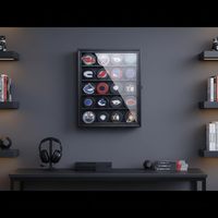 Grande vitrine murale en verre noir pour rondelles de hockey, 20 compartiments, support pour rondelles