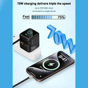 Chargeur rapide GaN 70W pour ordinateur portable, adaptateur de voyage pliable universel avec écran TFT, ports PD3.0 <span class=keywords><strong>PPS</strong></span> 2C1A, comprend appareil photo et écouteurs - Product Image 4