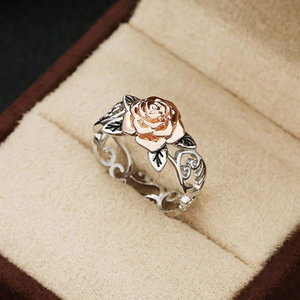 Anello a due tonalità con fiore per donna, tonalità rosa, vintage, per tutti i giorni, accessori moda per feste - Product Image 4