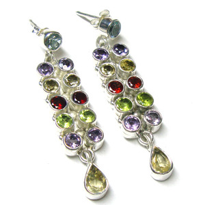 Fashionable Ear <b>Hooks</b> and Colorful Attractive multicolor gemstone pure sterling silver 925 handmade designer dangle <b>earrings</b> - Product Image 3