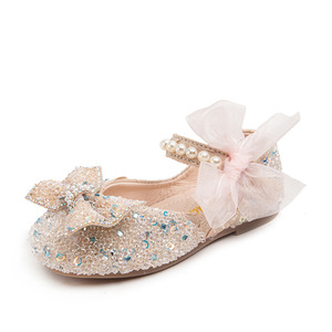 Chaussures de danse pour enfants, chaussures de princesse antidérapantes à semelle souple pour filles, chaussures de princesse avec nœud perlé pour enfants - Product Image 1