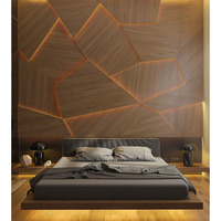 Panneau mural 3D de luxe incrusté de LED Art Design géométrique Fond de placage de bois pour lits améliore l'ambiance de la chambre à coucher