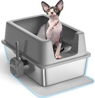 Bac à litière ouvert extra large en acier inoxydable OEM avec espace intérieur de 20L Toilettes pour chats semi-fermées étanches d'une capacité de 20L pour animaux de compagnie