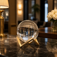 Décoration de table sphère en cristal, boule de quartz transparente, support en métal doré pour fleurs, décoration maison et bureau
