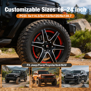 <span class=keywords><strong>ล้อ</strong></span>ฟอร์จ <span class=keywords><strong>KSR</strong></span> 6 ก้าน ขนาด 18-22 นิ้ว สีดำขอบแดง หน้าเจียร สำหรับรถ SUV/รถบรรทุก - Product Image 5