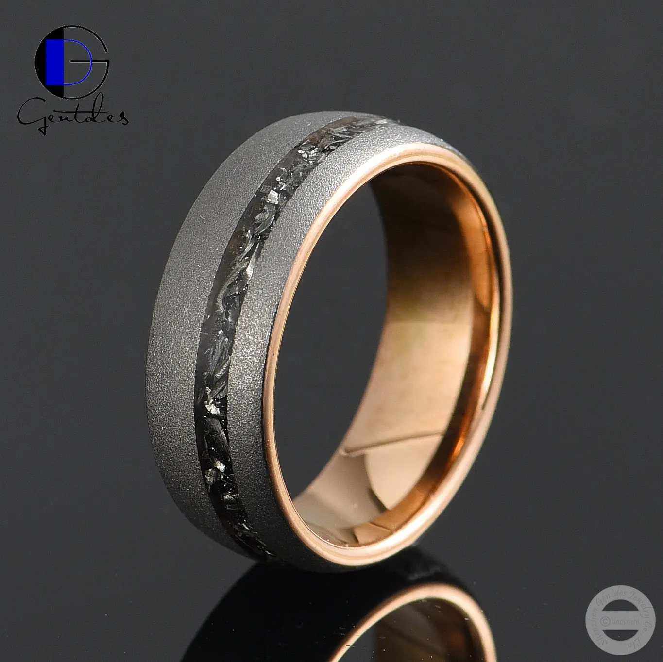 Gentdes Jewelry Fashion Wedding Ring Custom Shiny Sandblast Silver Surface 8MM Dome Delicate Crushed Meteorite Tungsten Ring