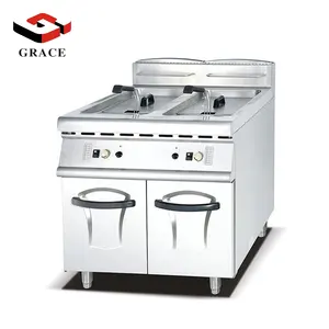 Grace Dubai Commerciële Friteuse Machine Rvs Gas Friteuse Dubbele Olietank Met Kast