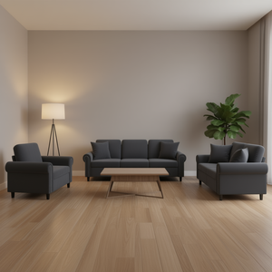 Set di divani Chesterfield in velluto grigio scuro con braccioli arrotolati e gambe in metallo per soggiorno - Product Image 2