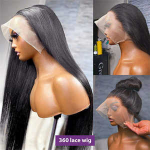 Perruque en cheveux humains 100% non traités, 36 pouces, 13x4, sans colle, HD, pour cheveux brésiliens Remy, longue, lisse, brun clair - Product Image 4