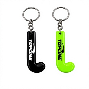 Porte-clés de hockey sur gazon personnalisé TOPLINE avec logo, noir et vert fluo, cadeau promotionnel sportif - Product Image 1
