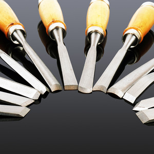 Ensemble de ciseaux à bois, 12 pièces, manche en bois, pointe droite métrique, qualité industrielle pour la menuiserie - Product Image 1