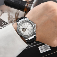Montre pour homme tendance, montre automatique mécanique carrée, étanche, calendrier, montre-bracelet sertie de diamants