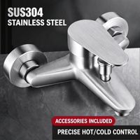 Robinet de douche monocommande mural en acier inoxydable brossé pour mélange eau chaude et froide