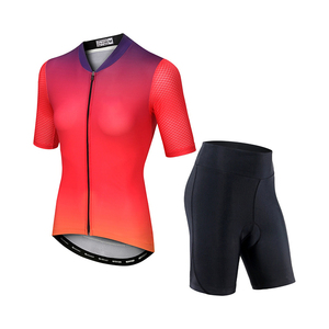 Completo Estivo Reversibile da <span class=keywords><strong>Ciclismo</strong></span> per Donna Taglie Forti Maglia e Pantaloncini Elastici a Manica Corta con Tasca Posteriore Traspirante Personalizzabile - Product Image 2