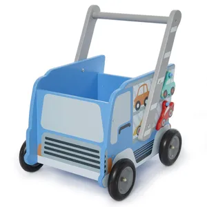 عالية الجودة الأزرق خشبية التعلم ووكر عربة دفع ووكر خشبية دفع عربة 3 في 1 مشاية للأطفال عربة