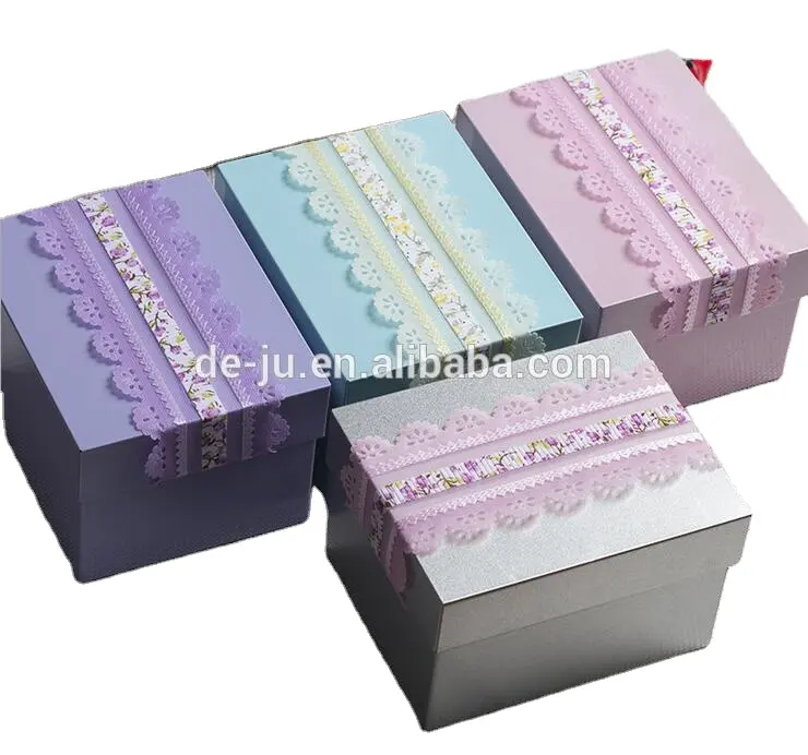 Jolie boîte rectangulaire en étain multicolore pour cadeau de mariage, couverture en dentelle de sucre au chocolat