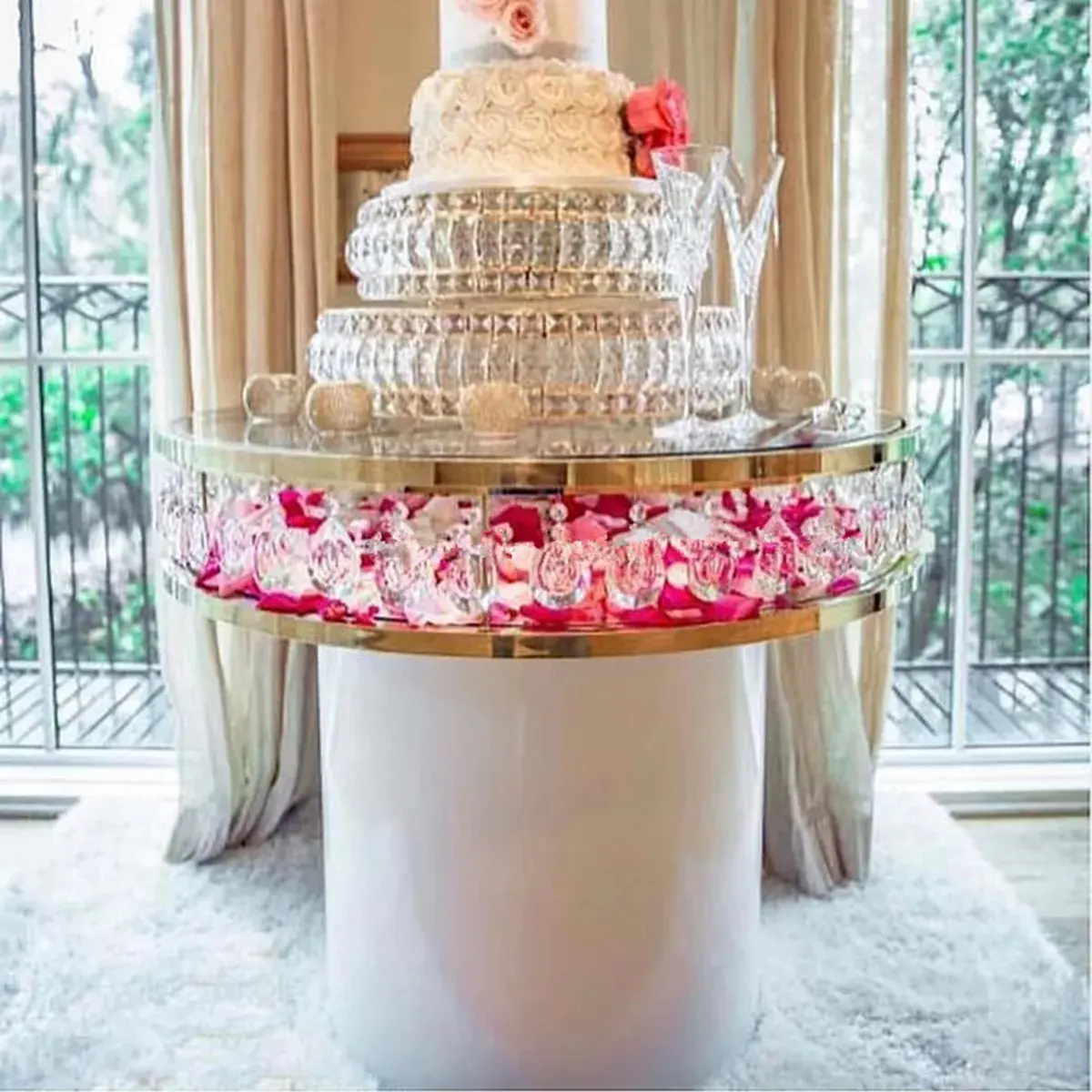 Bánh cưới vàng đứng bánh pha lê tượng trưng cho bánh cưới bàn tráng miệng để trang trí