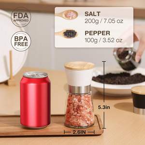 Moulin à épices sec en verre avec couvercle en bois de bambou, moulin à sel et à poivre, fabrication originale - Product Image 2