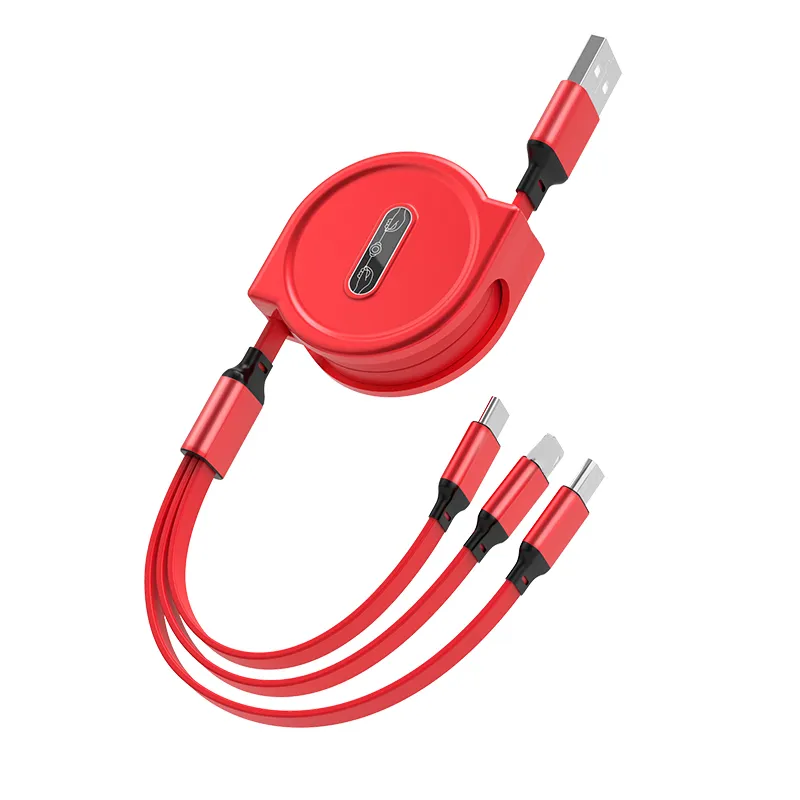 Logo OEM Fast Charge 3 In 1 Retractable Usb Cable 3-in-1 All In One Multi Charging Mobile Phone Cable 3in1