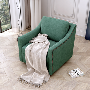 Fauteuil moderne pivotant à 360 degrés en coton et lin, tissu doux pour la peau, design ergonomique, clous décoratifs en laiton, pour salon, maison, bureau - Product Image 1